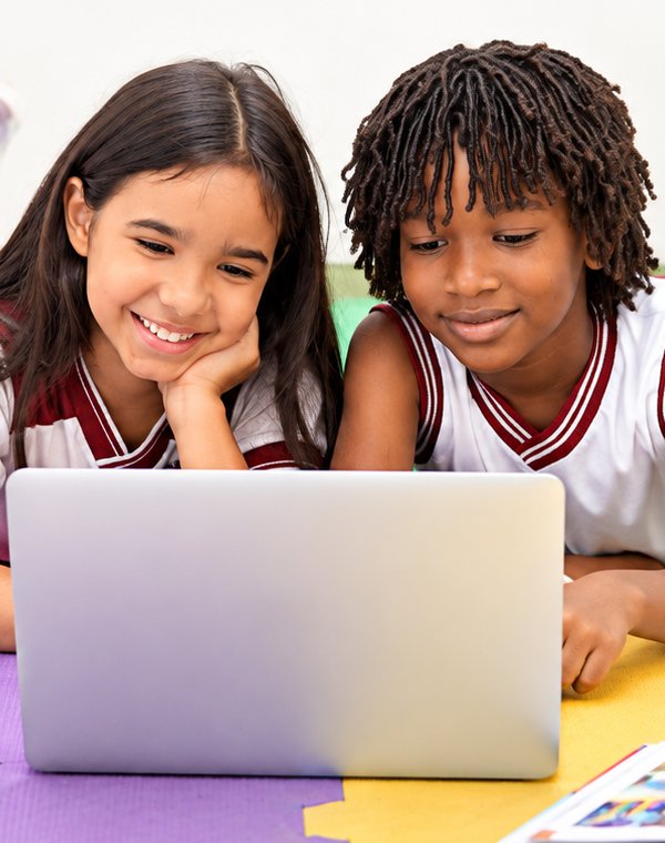 Alunos do CEC usando um notebook juntos